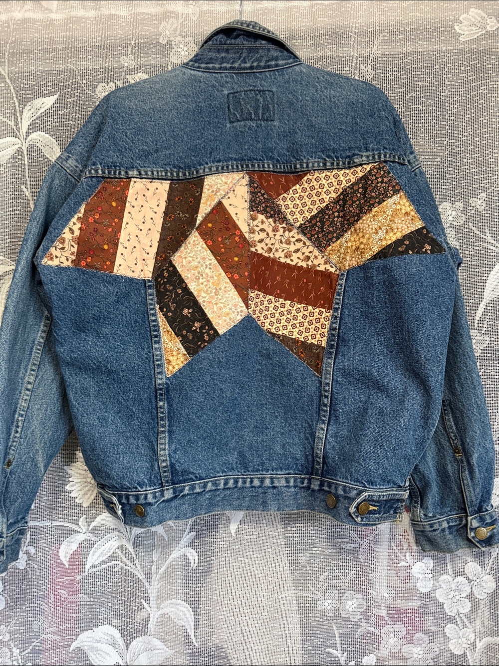 Vintage Upcycled Quilt Denim Jacket M-L